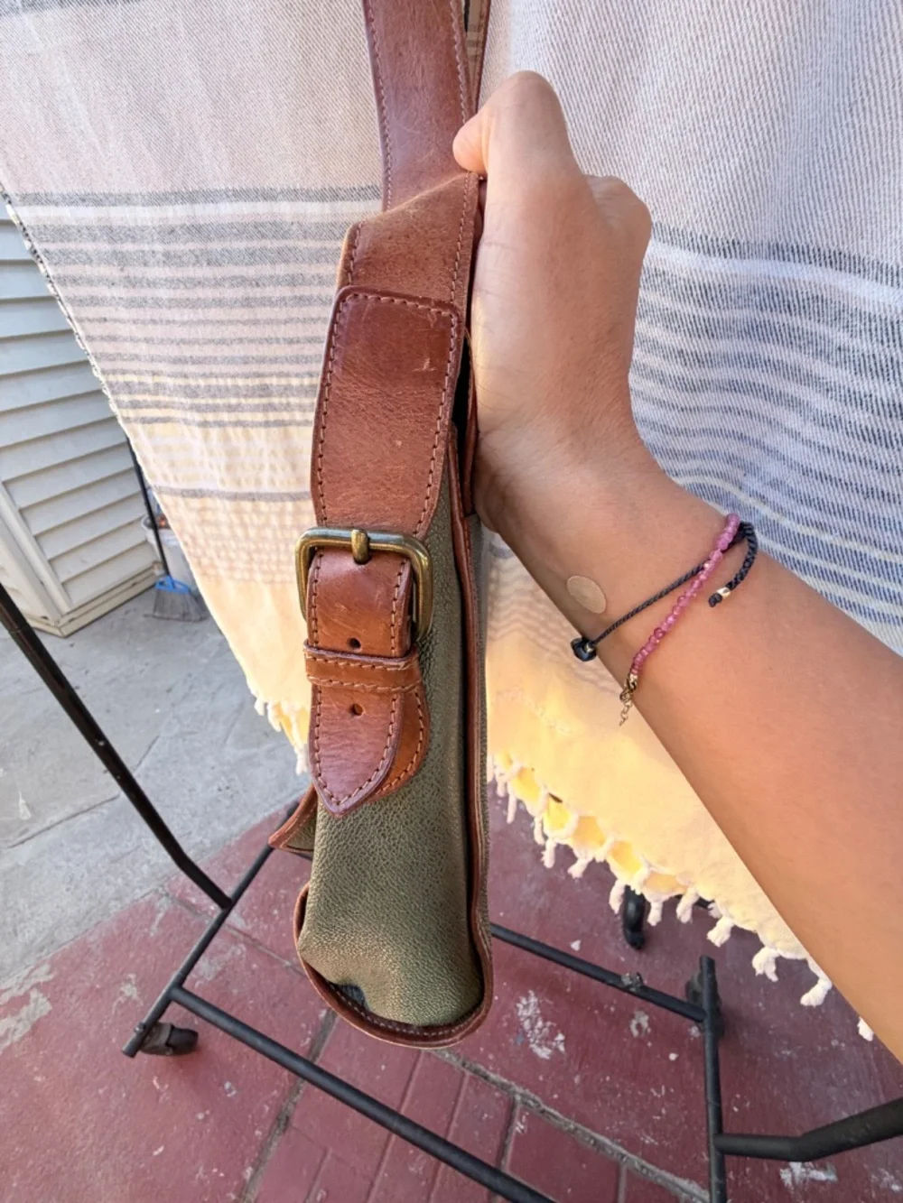 Vintage Burberrys Coated Canvas Messenger Crossbody Bag- OliveGrey